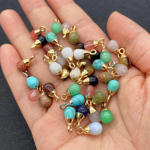 Natural Stone Water Drop Pendant DIY Jewelry Making Accessories Vintage Bohemian Teardrop Charm With Gold Silver Metal Cap