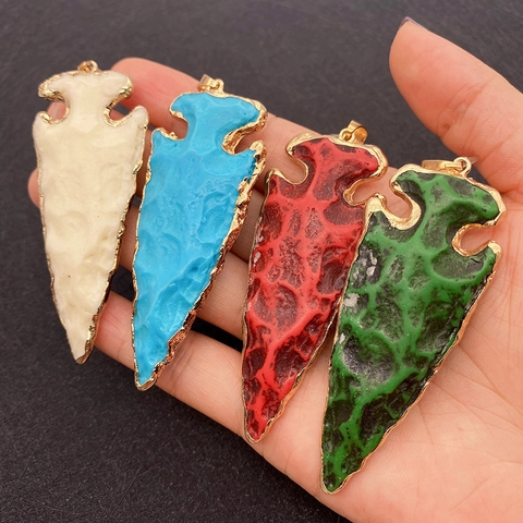 Colgante de Punta de Flecha de Resina Bohemio Con Borde Galvanizado Dorado Textura de Piedra Natural Joyas DIY Étnico