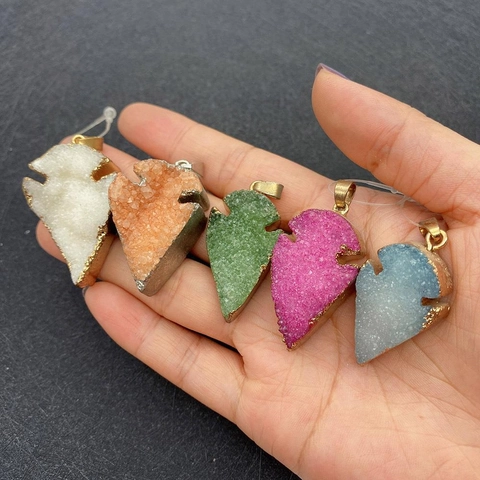 Natürlicher Druzy Quarz Kristall Pfeilkopf Anhänger Galvanisierter Rand DIY Schmuckherstellung Zubehör Für Halsketten