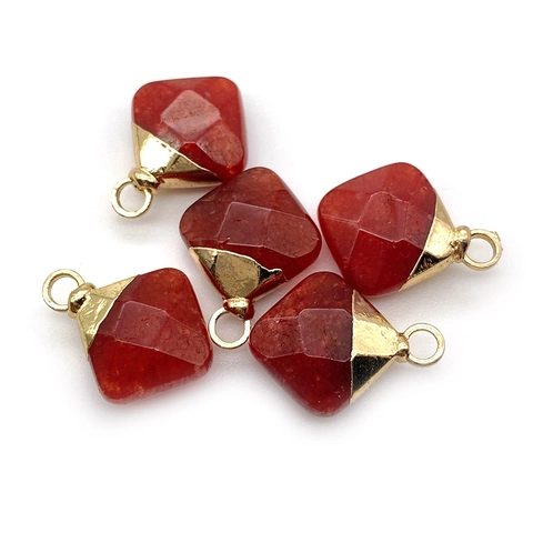 Faceted Natural Stone Rhombus Pendant Only Without Chain For DIY Necklace Jewelry Making Carnelian Agate Quartz Charms Accessory