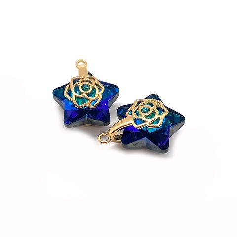 Pendentif Étoile en Cristal Pierre Naturelle Uniquement Sans Chaîne Or Alliage Rose Design Évidé Femme DIY Bijoux