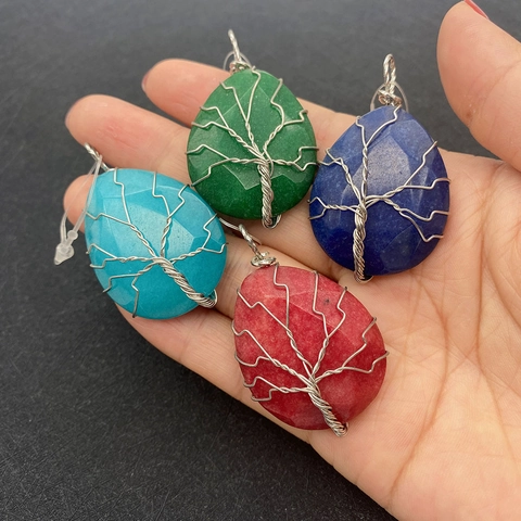 Natural Agate Water Drop Pendant Wire Wrapped Tree of Life Charms For DIY Jewelry Making Accessories Women Handmade Gifts