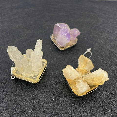Natural Crystal Quartz Druzy Pendant Necklace Irregular Stone Cluster For DIY Jewelry Making Bohemian Vintage Geometric Jewelry Accessory
