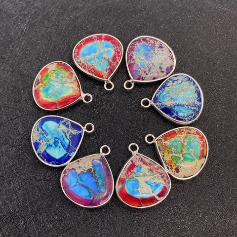 Colgante de Gota de Piedra Natural Turquesa Envuelto en Aleación Forma de Pera Dijes de Gemas Multicolores para Creación de Joyas DIY