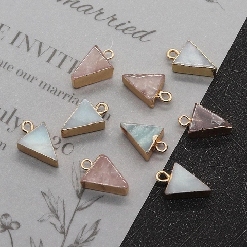 Dreieck Naturstein Anhänger Vergoldete Kante Amazonit Rosenquarz Charms Für DIY Halskette Ohrringe Schmuckherstellung Geschenk