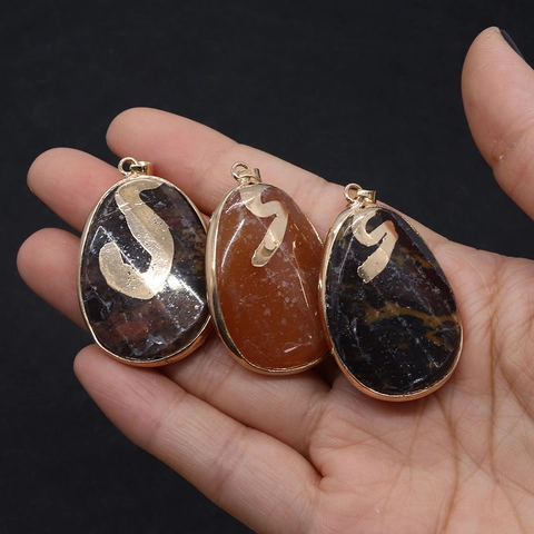 Irregular Water Drop Natural Stone Agate Obsidian Pendant Only (Without Chain) With Gold Plated Alloy DIY Jewelry Accessory