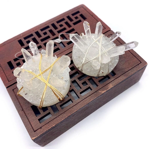 Natural White Crystal Cluster Hand-Wrapped Pendant Irregular Raw Stone DIY Jewelry Making Accessory Gold Silver Wire Wrap Women Gift