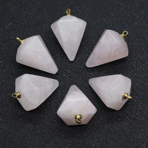 Natural Rose Quartz Faceted Pyramid Pendant With Gold Plated Loop Geometric Stone Charm For DIY Jewelry Making Women Necklace Gift
