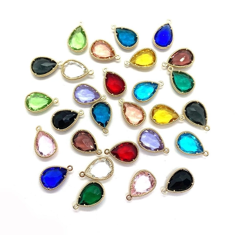 Faceted Teardrop Crystal Pendant With Gold Plated Alloy Border Water Drop Shape For Jewelry Making DIY Necklace Earring Accessory