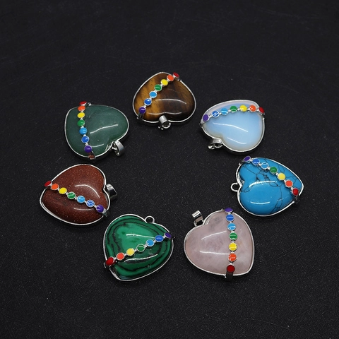 Natural Stone Heart Pendant Only Without Chain For Necklace Making Chakra Rainbow Healing Crystal Jewelry Charm For DIY