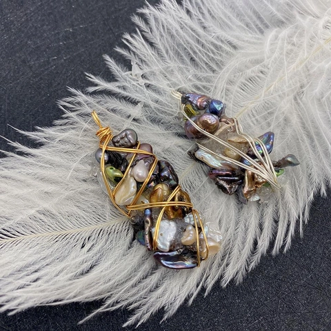 Handmade Artificial Baroque Pearl Natural Stone Wire Wrapped Pendant Irregular Crystal Charms For DIY Jewelry Making Women Vintage Boho Jewelry Pendant Only