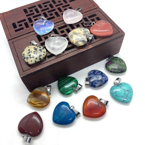Naturstein Herz Anhänger Mit Legierung Verschluss Herzform Edelstein Charms Für DIY Schmuckherstellung Halsketten Party Hochzeit Zubehör