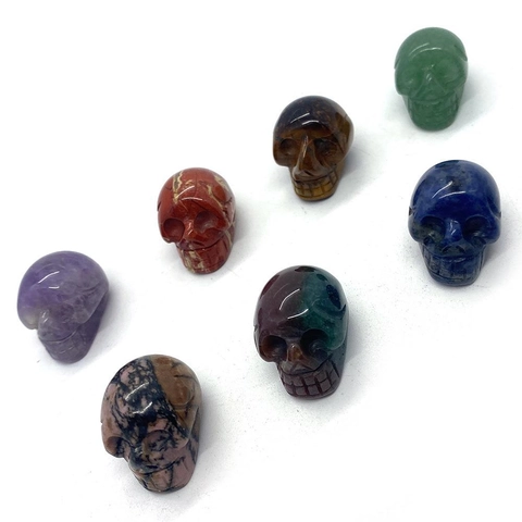 Perles en Pierre Naturelle Forme de Crâne 18x24mm Améthyste Œil de Tigre Aventurine Verte Perles en Vrac pour DIY Bijoux Halloween
