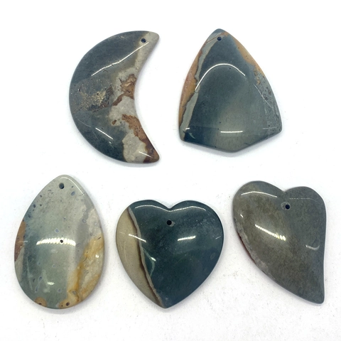 Natural Gray Green Agate Stone Pendant Set Moon Heart Water Drop Shape Drilled Polished Jewelry Making DIY Accessories