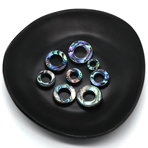 Perline Sciolte Naturali in Guscio di Abulone Iridescente Forma ad Anello Lucido Doppio Foro per Creazione Gioielli Fai-da-te 10-20mm
