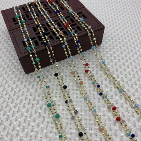 10m Roll Copper Beaded Chain With Faceted Crystal Beads For Jewelry Making DIY Necklace Bracelet Accessories Multicolor Bohemian Craft Component