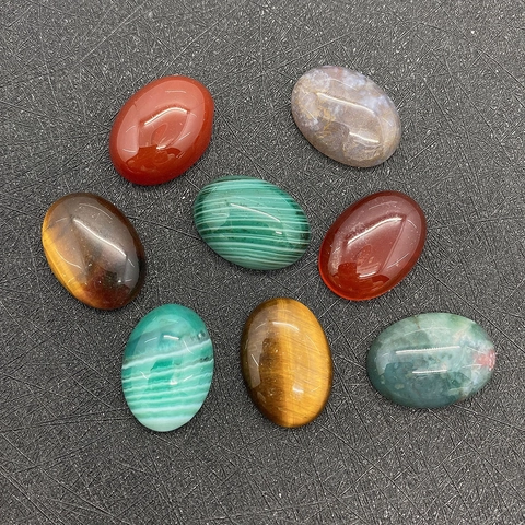 Pierre Naturelle Ovale Cabochon Oeil de Tigre Agate Rouge Malachite Rubanée Perles en Vrac de Pierres Gemmes Polies pour Bijoux DIY