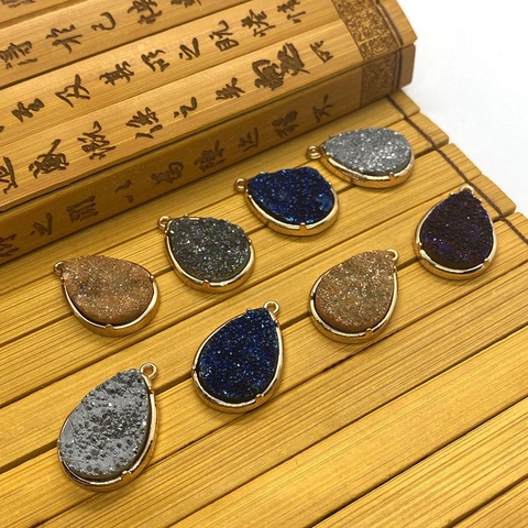 Naturstein Tropfen Druzy Anhänger Gold Plattiert Legierung Eingefasst Kristall Charme Für DIY Schmuckherstellung Halskette Zubehör