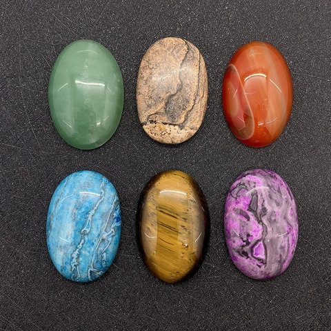 Natural Stone Oval Cabochon Polished Tiger Eye Green Aventurine Red Agate Flatback Beads For DIY Jewelry Making Crafts