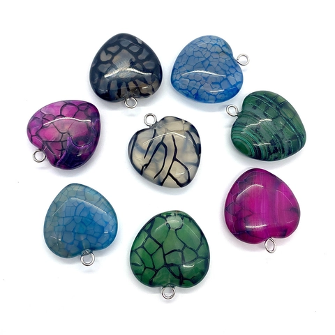 Natural Striped Agate Heart Shape Pendant With Metal Ring Dragon Vein Agate Charm For DIY Jewelry Making Accessories Women