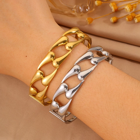 Stainless Steel Hollow Water Drop Bangle For Women Gold Silver Plated Waterdrop Open Cuff Fashion Commuter Jewelry Bracelet