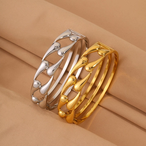 Stainless Steel Hollow Water Drop Bangle For Women Gold Silver Plated Waterdrop Open Cuff Fashion Commuter Jewelry Bracelet