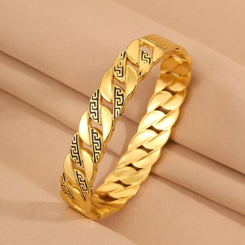 Herren Vintage Gold Edelstahl Panzerkette Armband Mäander Muster Hip Hop Armreif Schmuck Geschenk Für Ihn