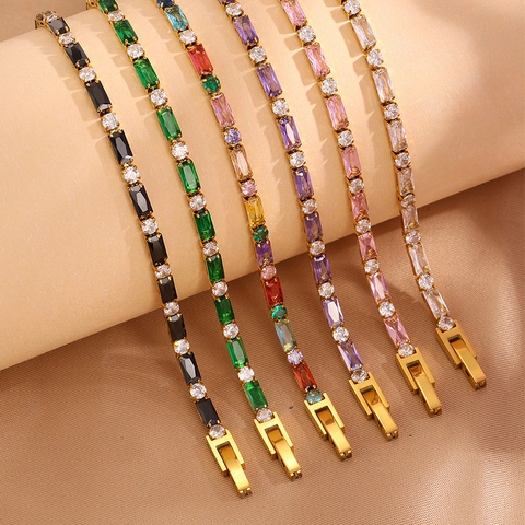 Bracelet de Tennis en Acier Titane de Luxe avec Strass Multicolore Plaqué Or Incrusté Bijoux Bracelet pour Femmes Cadeau