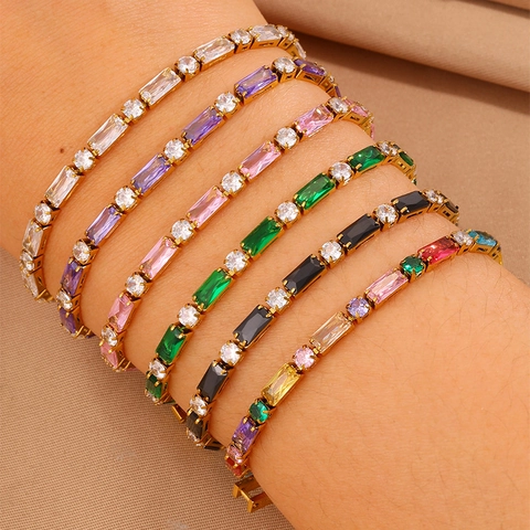 Bracelet de Tennis en Acier Titane de Luxe avec Strass Multicolore Plaqué Or Incrusté Bijoux Bracelet pour Femmes Cadeau