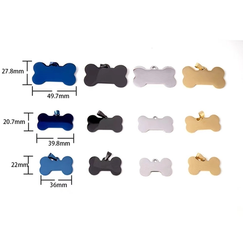 Stainless Steel Bone Shape Pet ID Tag Mirror Polished Dog Cat Name Plate Identification Blank Metal Tags For Pets Accessory