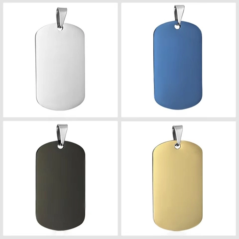 Stainless Steel Dog Tag Pendant Blank Engravable Pet ID Tag Necklace DIY Jewelry Gold Silver Blue Black Military Style