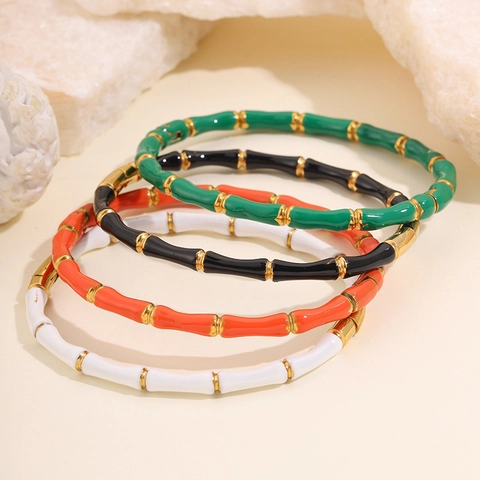 Edelstahl Bambusknoten Emaille Armreif Für Damen Vergoldet Natur Inspiriert Mode Pendler Schmuck Armband