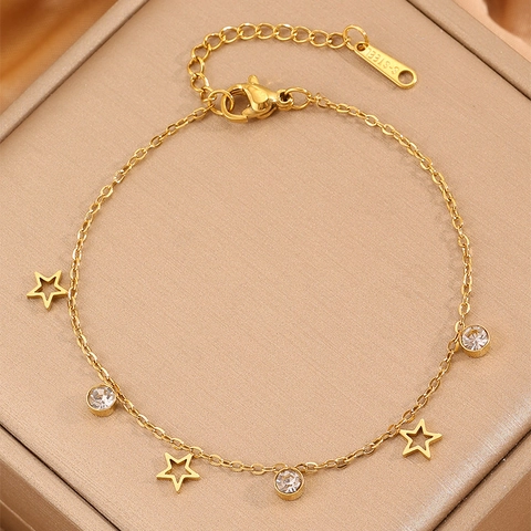 Fashion Stainless Steel Multi Pendant Bracelet Gold Plated Clover Butterfly Star Sun Cross Zirconia Chain Jewelry For Women