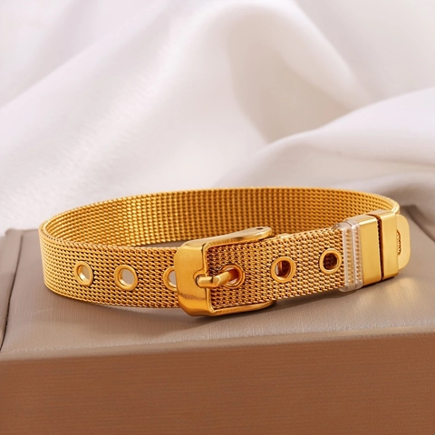 Bracelet Vintage en Maille Milanaise pour Hommes Femmes Acier Titane Boucle de Ceinture Bijoux Minimalistes Cadeau