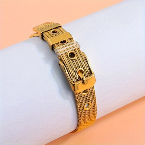 Bracelet Vintage en Maille Milanaise pour Hommes Femmes Acier Titane Boucle de Ceinture Bijoux Minimalistes Cadeau
