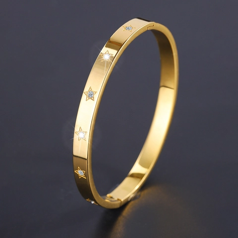 Brazalete de Estrella de Acero de Titanio para Mujer Brazalete de Acero Inoxidable con Incrustaciones de Strass de Lujo Oro Plata Pentagrama Joyería