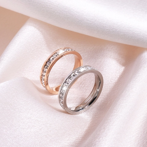 Minimalist Stainless Steel Eternity Ring For Couples Channel Set Square Rhinestone Finger Ring Fashion Jewelry Gift
