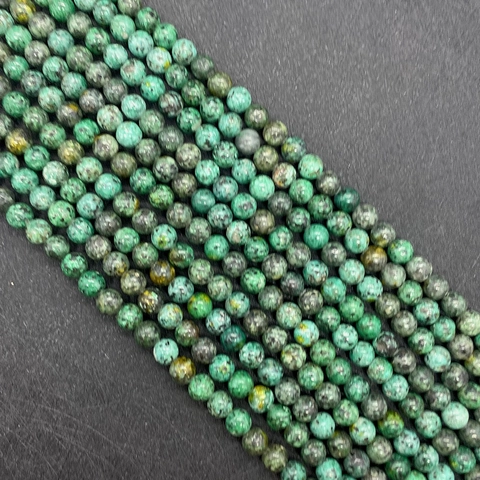 Natural African Turquoise Round Loose Beads For DIY Necklace Bracelet Jewelry Making Spotted Green Jasper Stone Round Ball Beads
