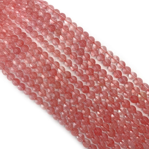Natural Strawberry Quartz Pink Round Loose Beads Polished Natural Stone For DIY Jewelry Making Necklace Bracelet Accessory