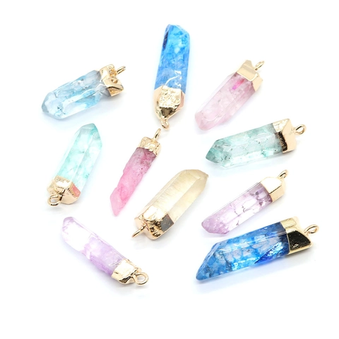 Natuurlijke Kristallen Steen Zeshoekig Prisma Hangers Met Vergulde Legering Metalen Kap Boheems Vintage DIY Sieraden Hangers Accessoire