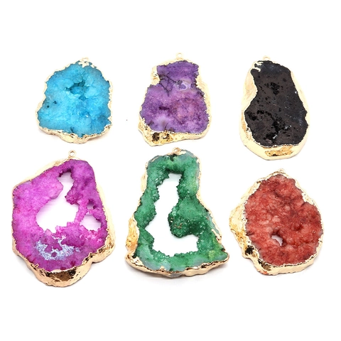Natuurlijke Onregelmatige Kristal Geode Hanger Elektrolytisch Vergulde Gouden Rand Ruwe Steen Druzy Agaat Charm Voor DIY Sieraden Maken Ketting Accessoires Vrouwen