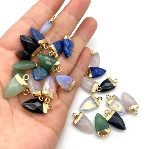Piedra Natural Facetado Punta de Flecha Colgante Aventurina Verde Lapislázuli Cuarzo Rosa DIY Accesorios de Joyería para Mujeres Hombres