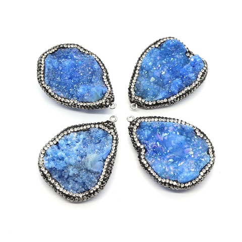 Pendentif Goutte d'Eau en Pierre Naturelle Cristal Druzy Avec Bordure en Strass Charm Agate pour Accessoires de Création Bijoux DIY