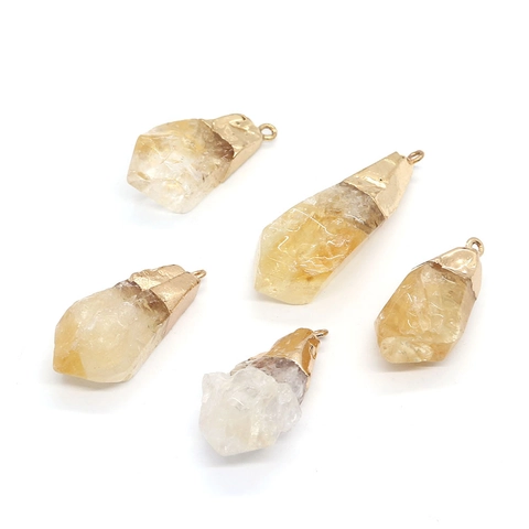 Natural Irregular Yellow Crystal Stone Pendant Gold Plated Alloy Cap Citrine Quartz Charms For DIY Jewelry Making Accessories