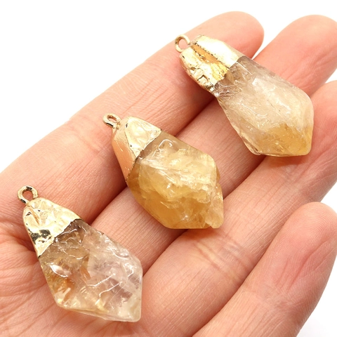 Pendentif en Cristal Citrine Naturelle Irrégulière Avec Bordure Dorée Électroplaquée Charme de Pierre Géométrique pour la Fabrication de Bijoux DIY