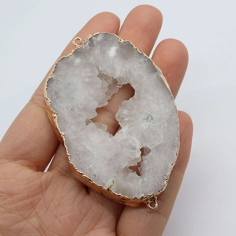 Naturstein Kristall Druzy Anhänger Verbindungsstück Doppelösen Unregelmäßige Form Achat Geode Scheibe Für DIY Schmuckherstellung Vergoldet