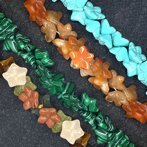 Natural Stone Star Flower Loose Beads For DIY Jewelry Making Malachite Turquoise Agate Gemstone Strand Accessories
