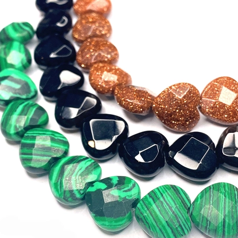 Cuentas de Piedra Natural en Forma de Corazón Facetadas Pulidas de Cristal Semiprecioso Tiras para Fabricación de Joyas DIY Collares Accesorios