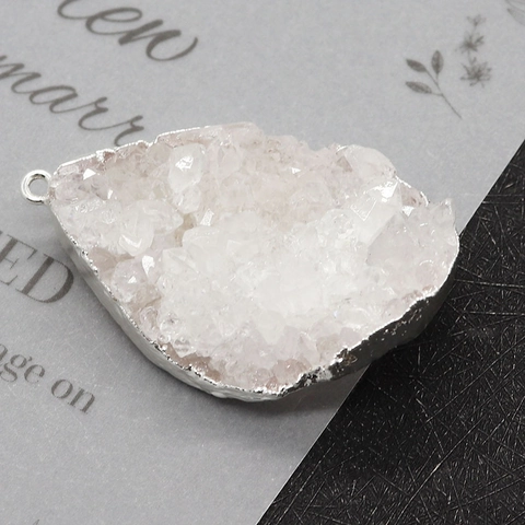 Natural Druzy Crystal Cluster Pendant Irregular Stone With Metal Wrapped Edge For DIY Necklace Jewelry Making Accessories