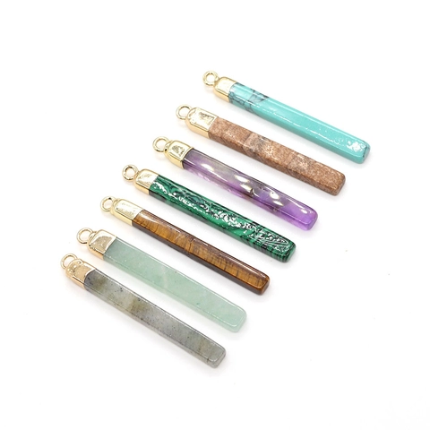 Colgante de Barra Rectangular de Piedra Natural Malaquita Ojo de Tigre Turquesa Amatista Para DIY Creación de Joyas Accesorios Colgante de Aleación Chapado en Oro Solo Colgante Sin Cadena